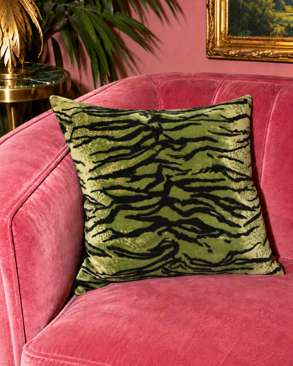 Velvet Green Tiger Print Pillow Cover