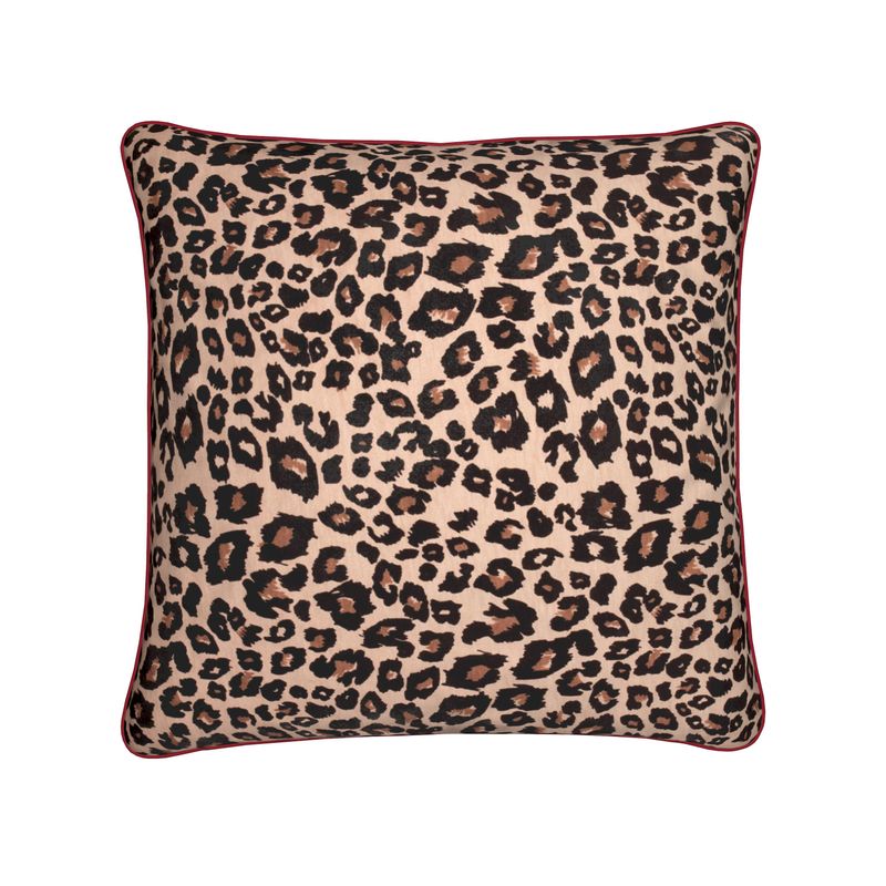 Leopard Print Pillow Cover with Red Piping