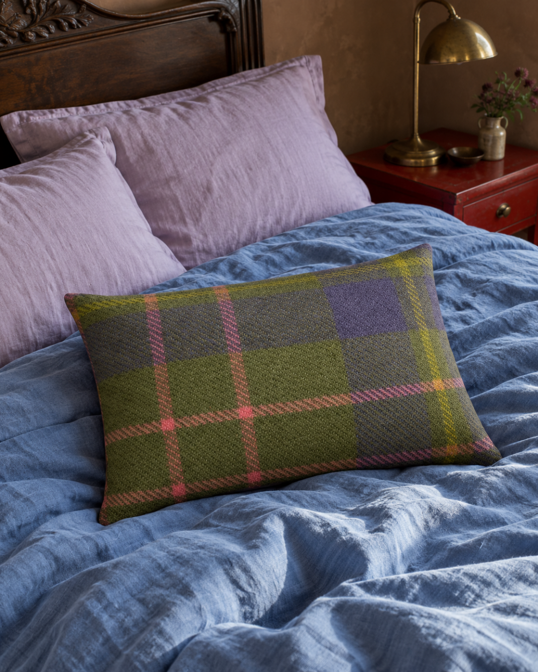 Olive & Plum Plaid Throw Pillow