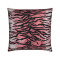 Pink and black zebra print pillow on a white background