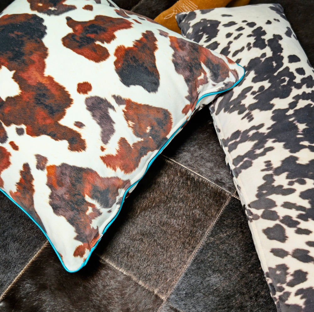 Velvet Spicy Cowhide Print Throw Pillow Cover with Piping