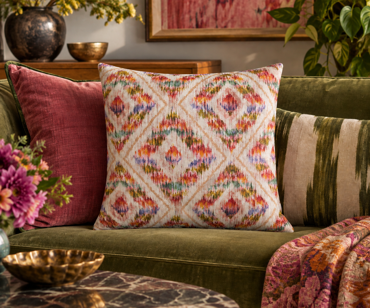 Multicolor Ikat Printed Pillow Cover