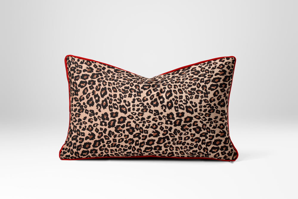 Leopard Print Pillow Cover with Red Piping