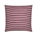 A square throw pillow featuring a textured fabric design with horizontal dark burgundy stripes on a dusty mauve-pink background, isolated on a white background.