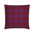 A square throw pillow featuring a classic red and purple buffalo plaid pattern, shown against a plain white background.