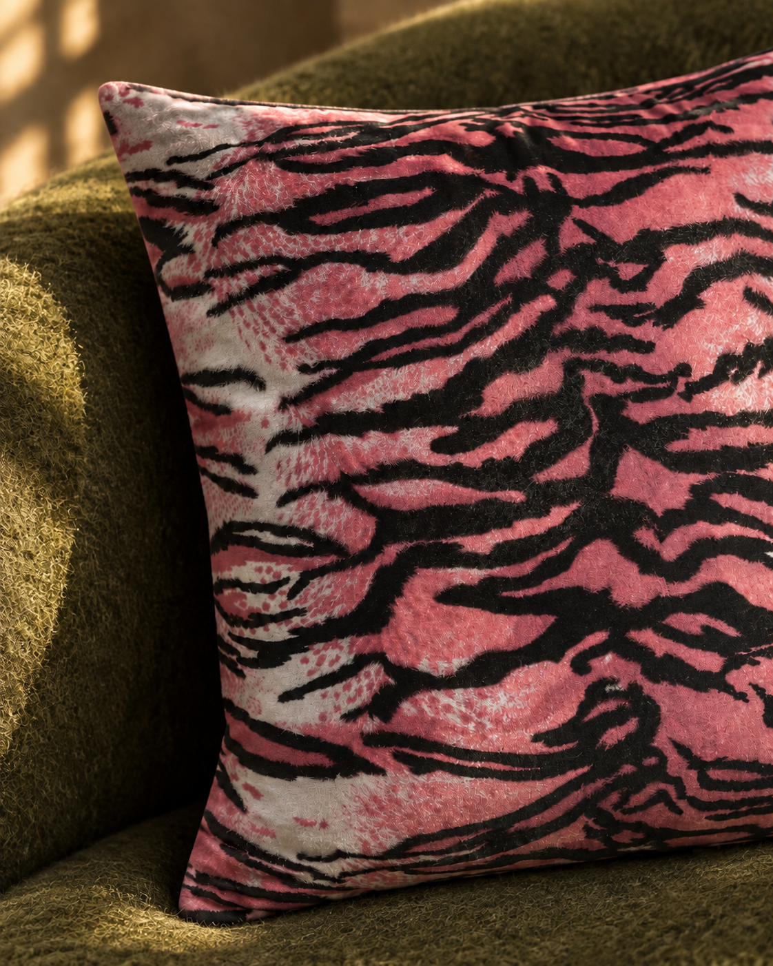 Velvet Pink Tiger Print Pillow