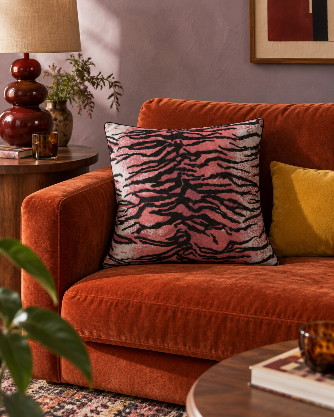Velvet Pink Tiger Print Pillow