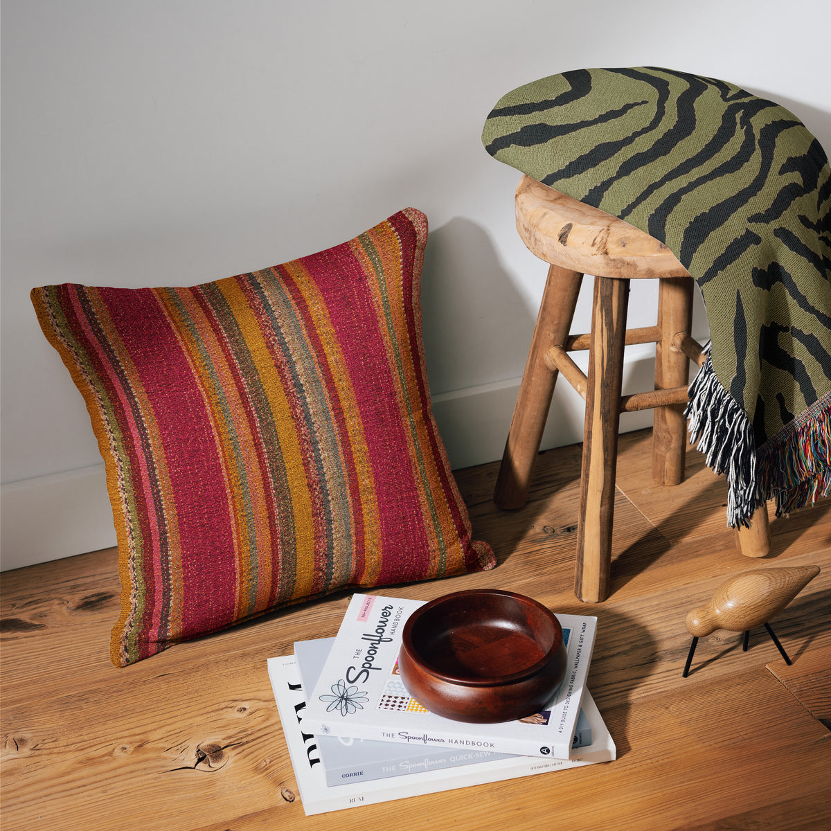 Ravenna — Burgundy & Mustard Striped Throw Pillow